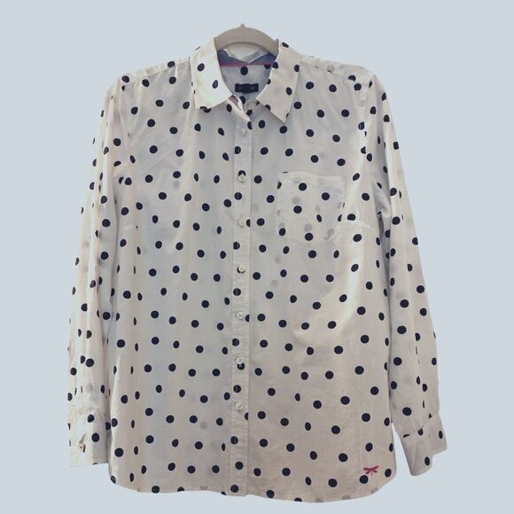 Talbots shirt, button down, all cotton, size Large.  White with blue polka dots. - Picture 1 of 5